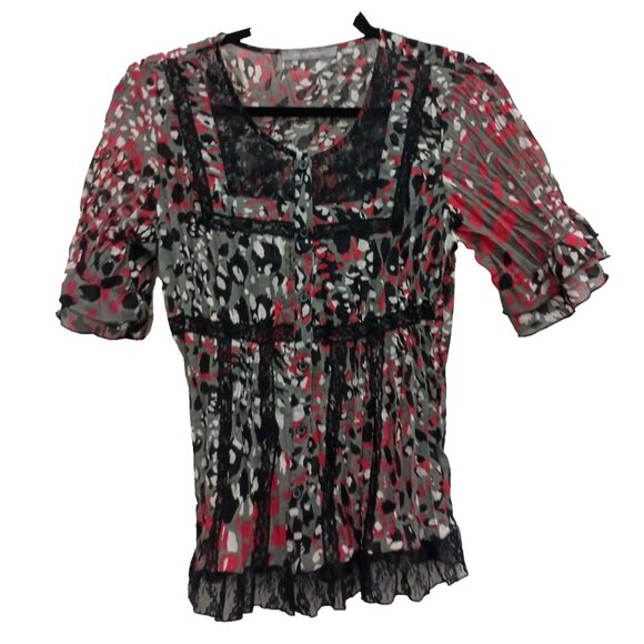 Y2K NY Collection Womens Fairy Grunge Top Small Crinkle Lace Short Sleeve - Picture 1 of 10